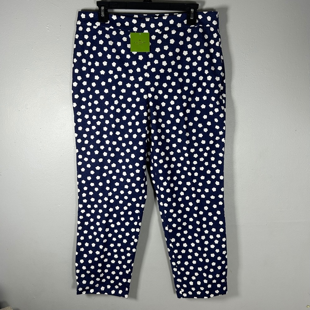 Kate Spade New York Cloud Dot Jacquard Cropped Pants Size 12 Navy White NWT